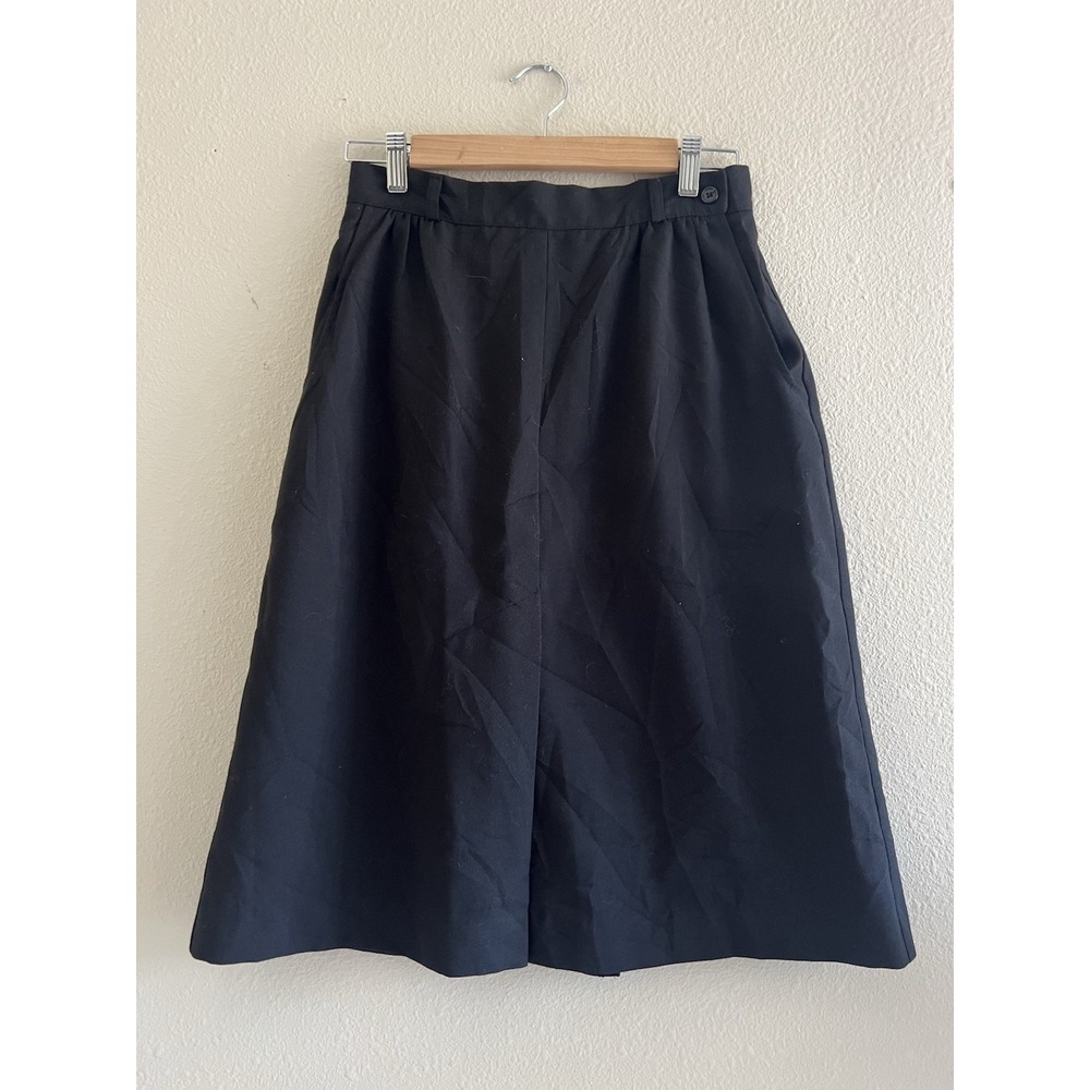 Vintage Black A-Line Midi Skirt 12P High Waist Minimalist Classic Goth